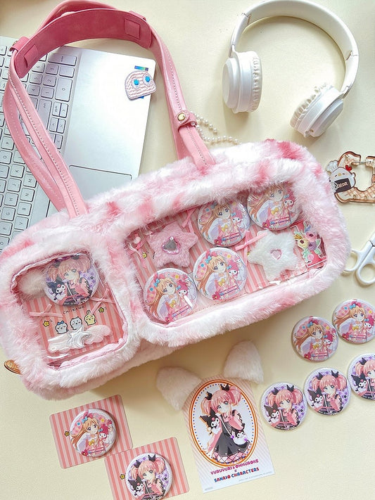 Strawberry Pink Fluffy Shoulder Bag Bread Sweet Design Ita Cream