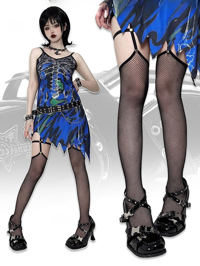 PU Punk Crisscross Details Janes Schwarze High-Heel-Riemen mit Nieten, quadratische Zehenpartie mit Mary -