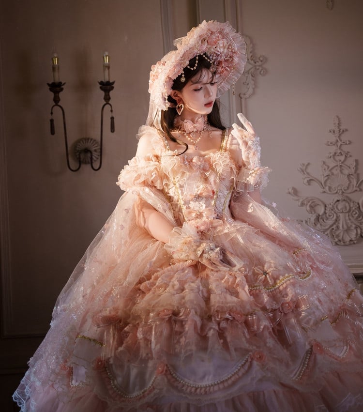 Gorgeous Lolita Length Sizes Chain and Hime Wedding Available Ankle Floral Dress Hanayome Bead Plus Pink
