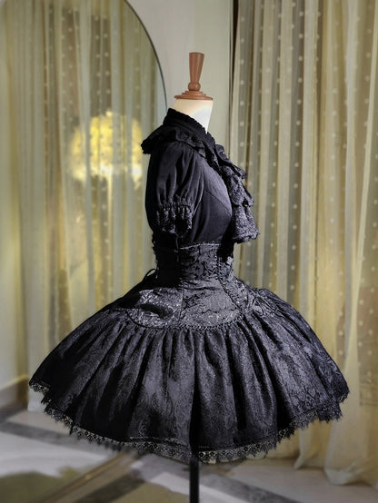 Ruffle Shirt Sleeves Neckline Gothic Kuro Lolita Black Short