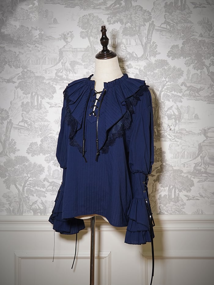 Long Dark Lolita Shirt Blue Vibes Pirate Ouji Sleeves