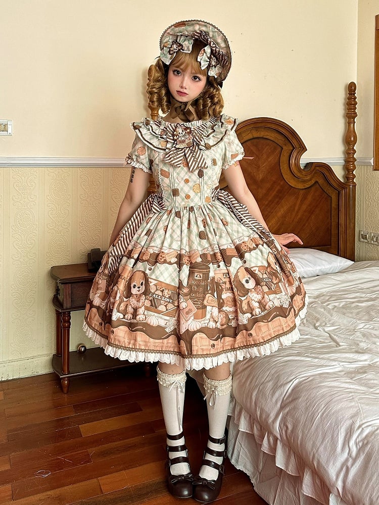 Süßes Lolita-Kleid mit kurzen Ärmeln in Grün von Puppy and Biscuit