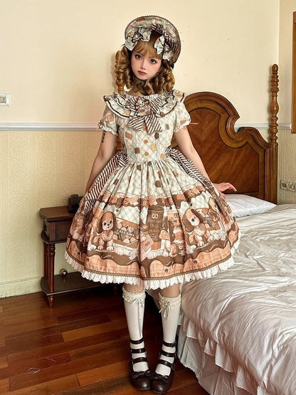 Süßes Lolita-Kleid mit kurzen Ärmeln in Grün von Puppy and Biscuit