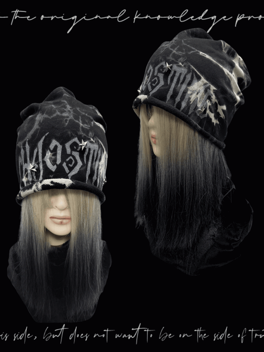 Studded Y2K Black Rolled Hem Tie Dye Glamorous Hat