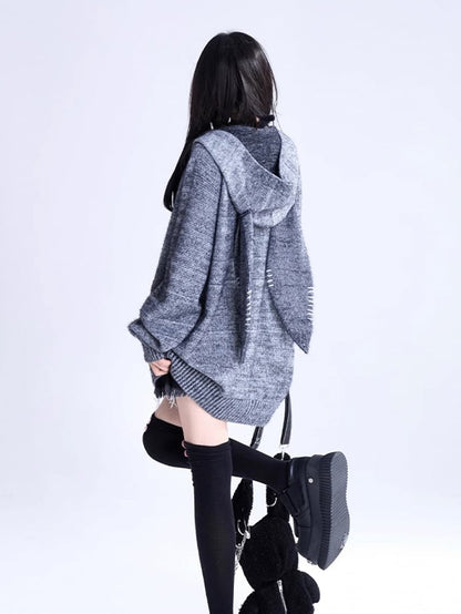 Hooded Cardigan Ears Gray Bunny