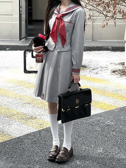 Pattern Red Uniform Tie JK Neck Polka-dot