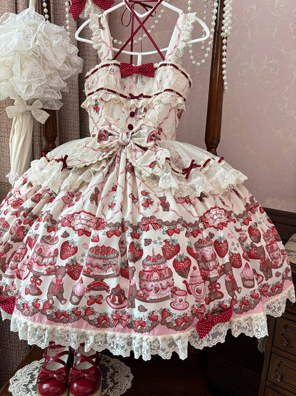 und Lolita-Rock mit süßem Erdbeerpullover und Teddy-Print
