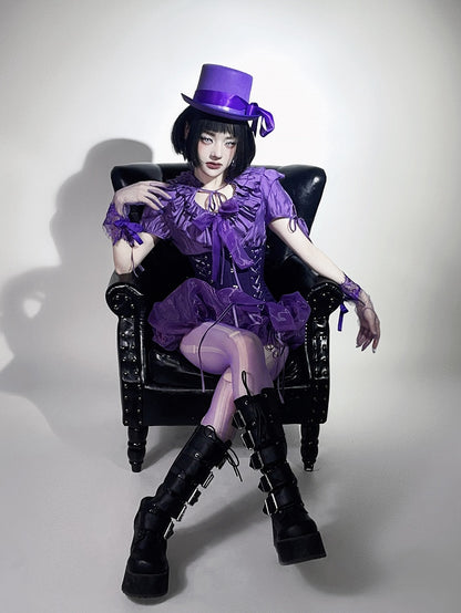 Gothic Lolita Ruffles Waist Purple Neckline with Elastic Layered Smocked Blouse