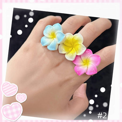 Floral Handmade Set School Lace Pearl Necklace Flower Rings Old Plumeria Jewelry -