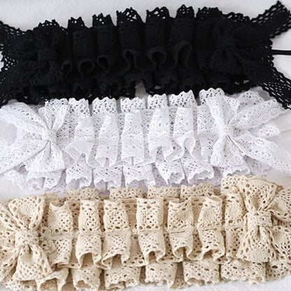 White Cotton / Beige Black Lace Hairband Sweet Lolita Doll-Style