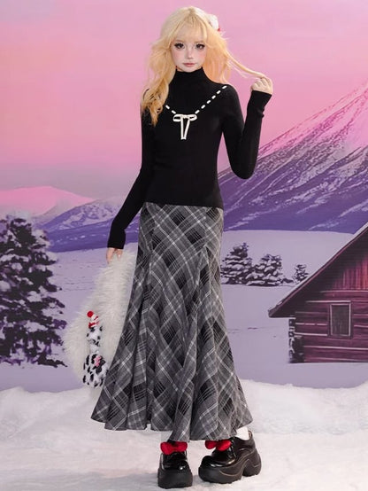 ブラック＆グレーのカラーブロックベアアップリケルーズカーディガン