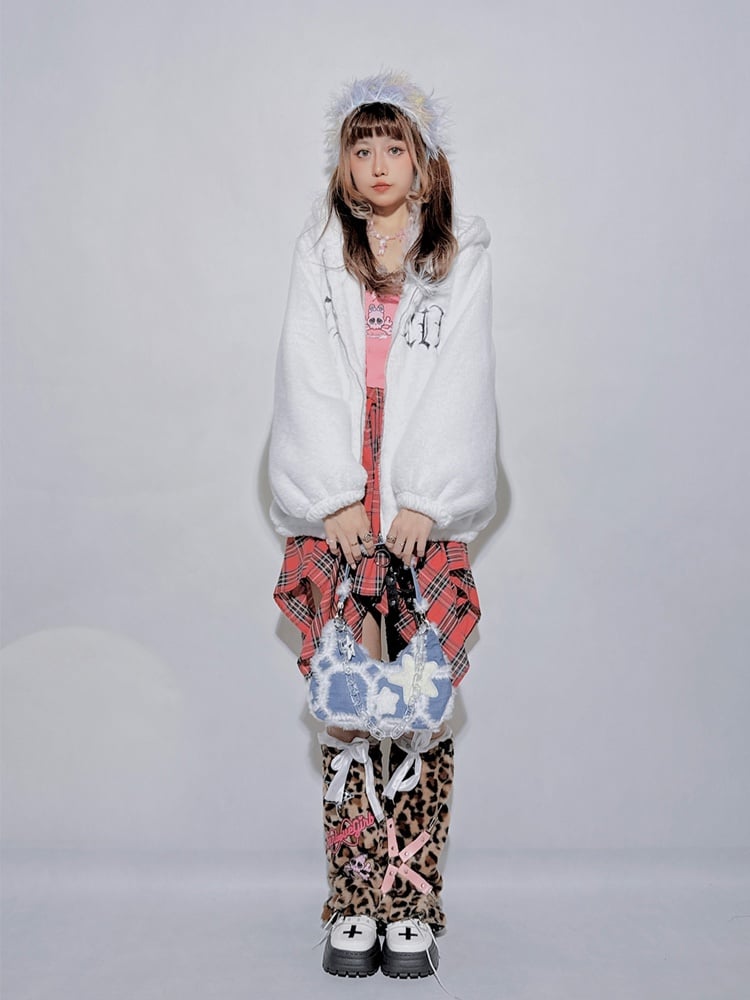 Leopard Pattern Pink Skeleton Gyaru Leg Warmers