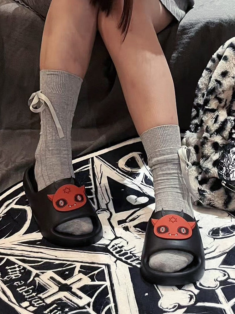 With Slippers Red Applique Gothic Black Summer Devil