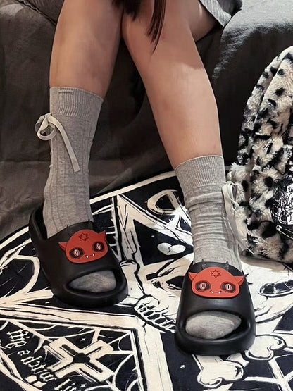 With Slippers Red Applique Gothic Black Summer Devil