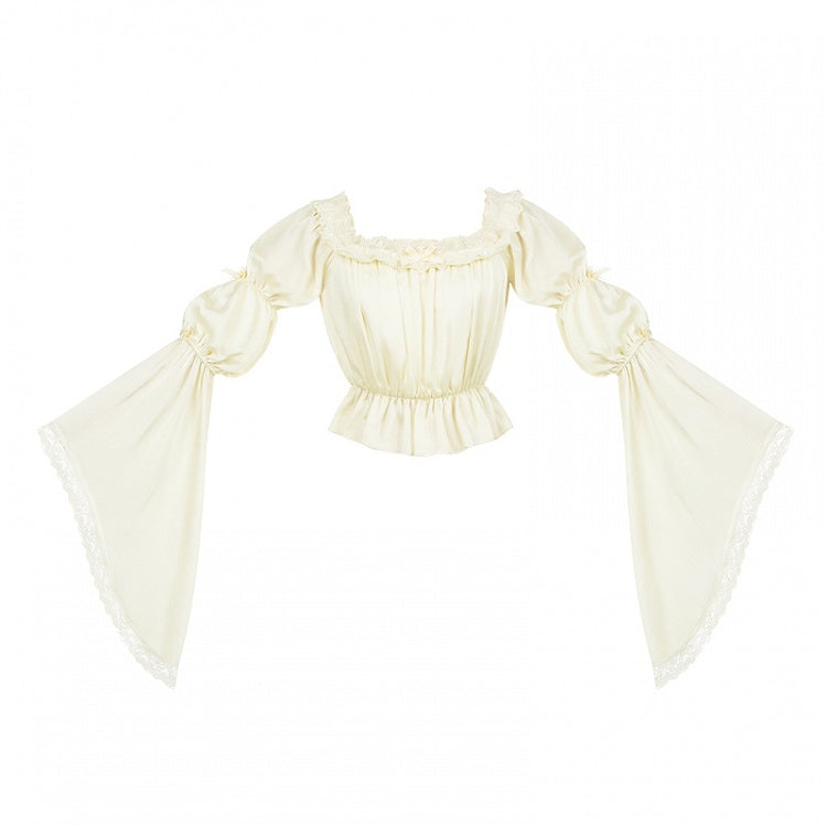 Sleeves Bell Marie Cuffs Beige Blouse Neckline Elastic