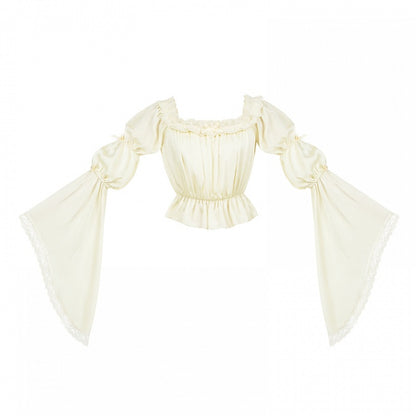 Sleeves Bell Marie Cuffs Beige Blouse Neckline Elastic