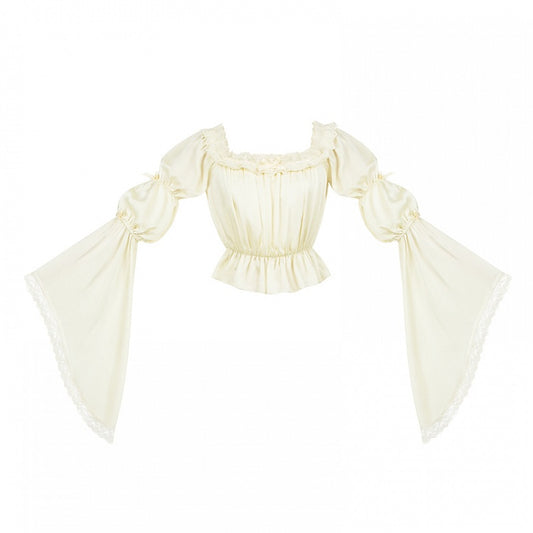 Sleeves Bell Marie Cuffs Beige Blouse Neckline Elastic