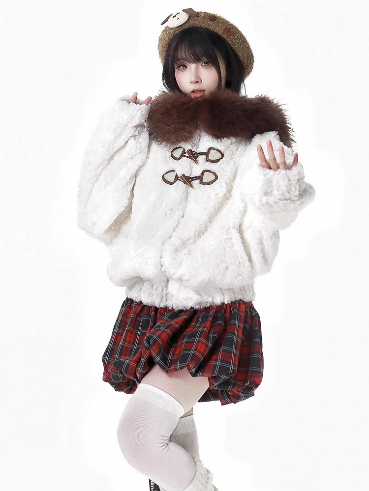 白クマの耳付きフード付きぬいぐるみコート