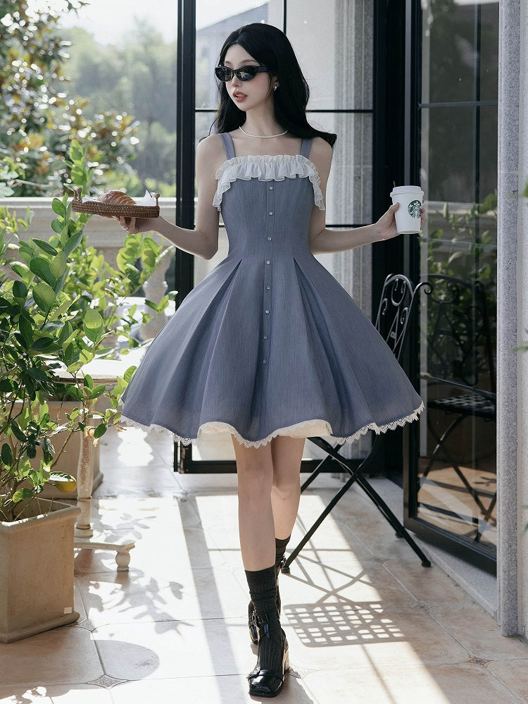Fit Fashion Taille Lolita Grau Kleid Elegant Slim