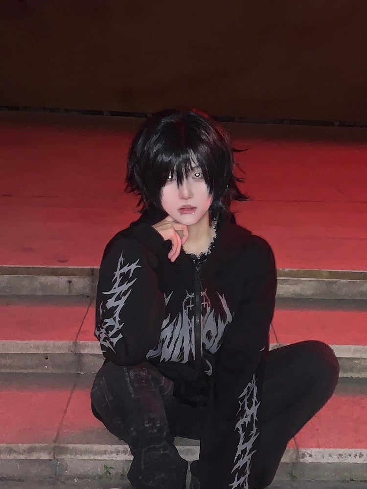 Regular/Thicken Print Hoodie Gothic Black Wing with Zip-Up Skeletal