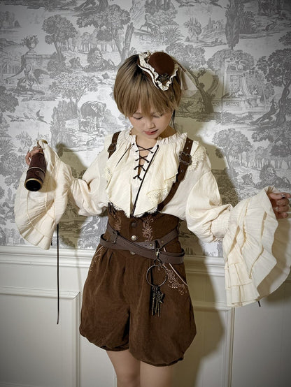 Corset Lolita Waist Coffee Belt with Shorts Ouji High Straps