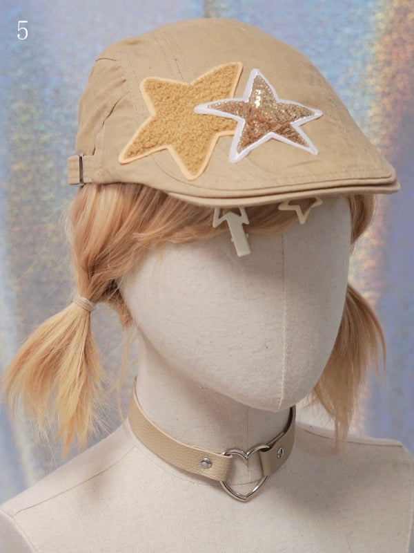 Options Applique Hat Beret Button/Star/Dog Y2K 17