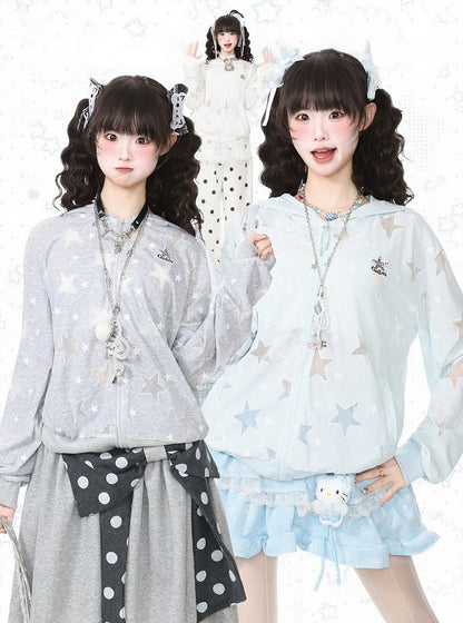 Summer White Hooded Star Embroidered Jacket - Languid Park