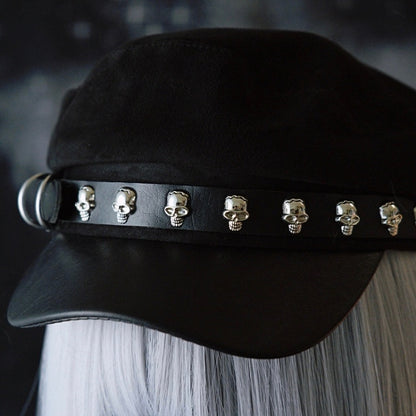 Beret Design Skeleton Decorated Buckle Black Hat Gothic
