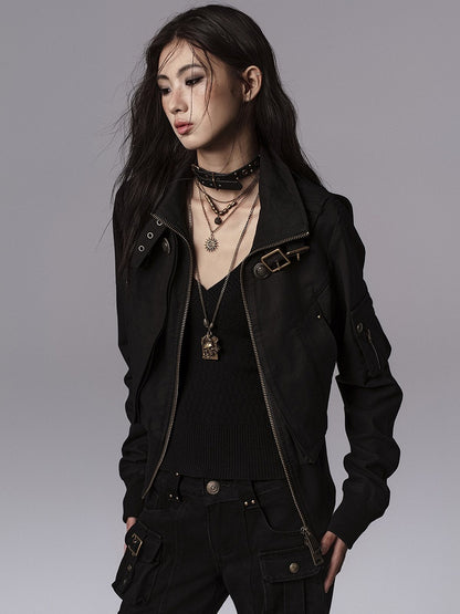 Top Black Ribbed Sleeve Knit Long - Cuffs Slim-fitting Cinching Waist