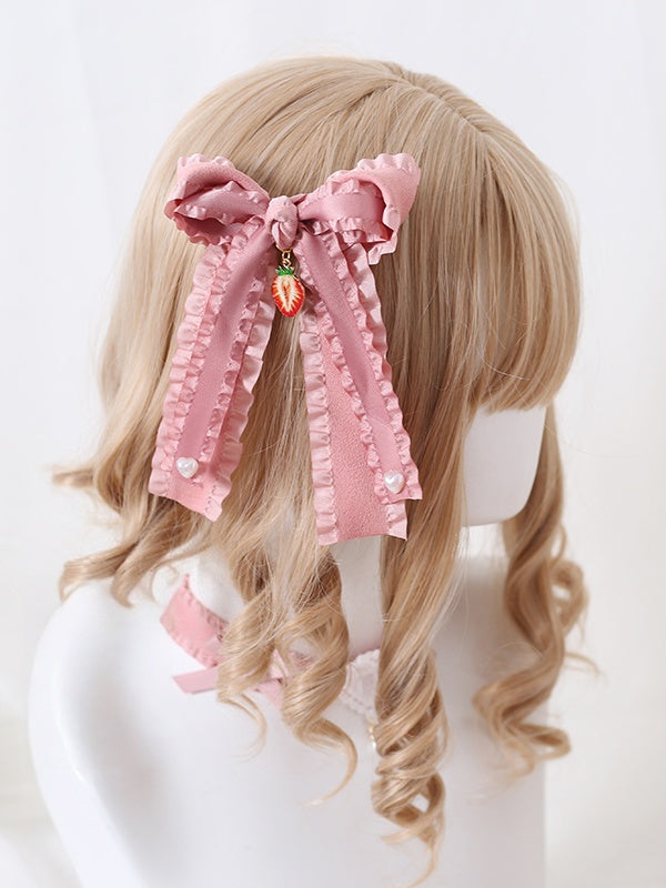 Pink Strawberry With Charm Bowknot Hairclip Sweet Lolita