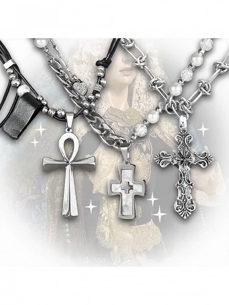 Cross Pendant Silver Y2K Necklace - Kiwi Store