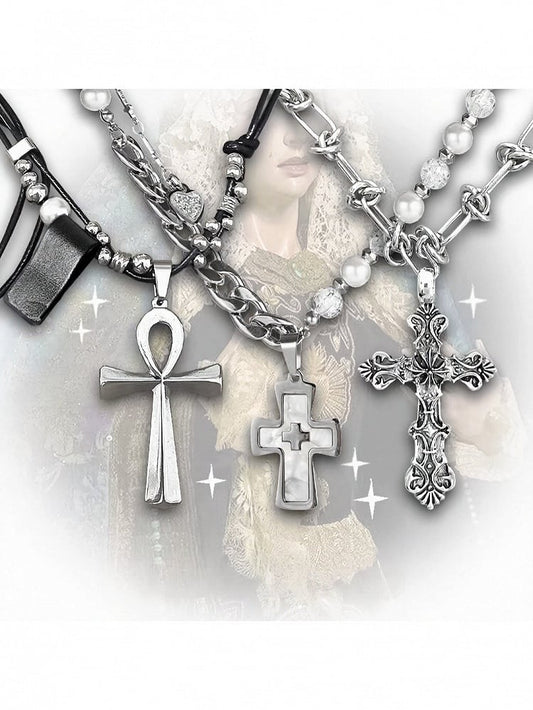 Cross Pendant Silver Y2K Necklace - Kiwi Store