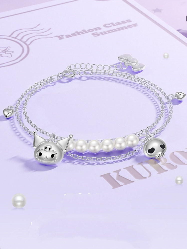 Silver Bracelet Kuromi Skull Charm Beads