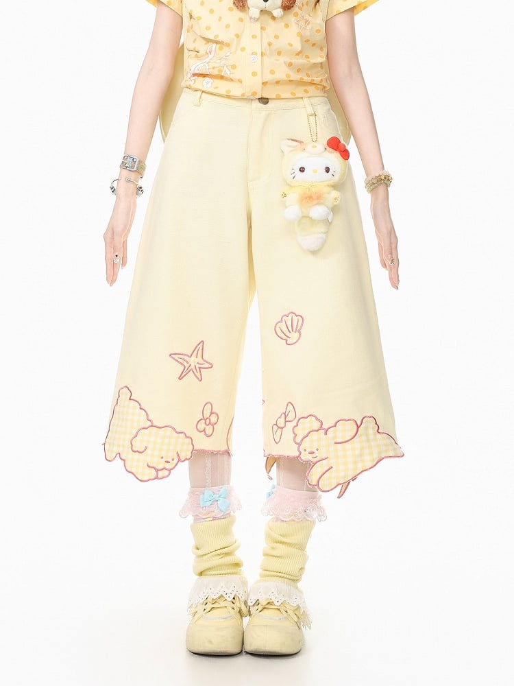 Yellow Cropped Wide-Leg Puppy Denim - Languid Park