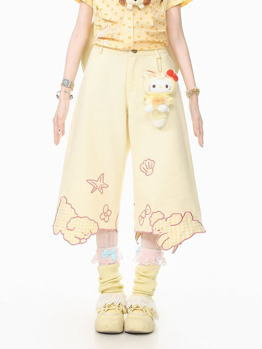 Yellow Cropped Wide-Leg Puppy Denim - Languid Park