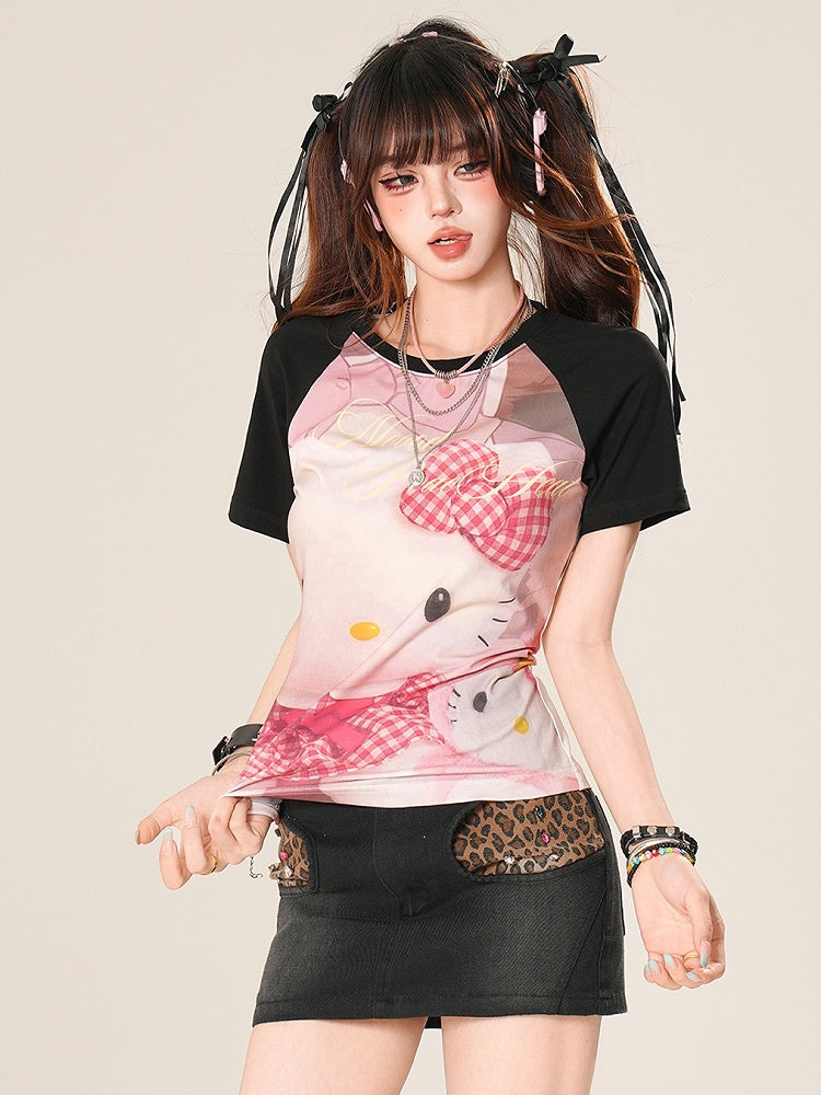 Glamorous Fashion Leopard Decorated Black Gyaru Rhinestone