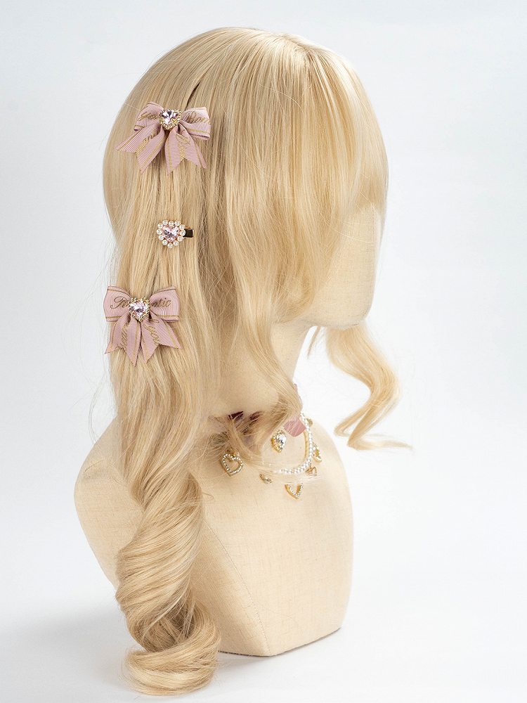 Letter Kei Rhinestone Bow Hairclips Jirai Black/Pink/White