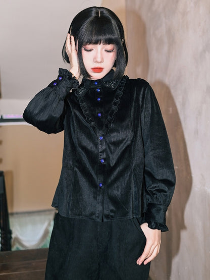 with Shirt Gothic Ruffle Sleeves Trim Black - Balloon