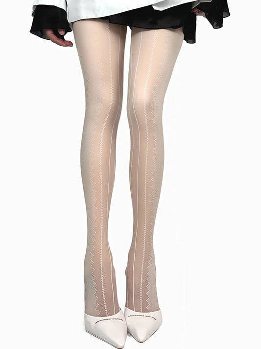 タイツ ホワイト/ブラック/ブラウン/グレー 柄 ストライプ