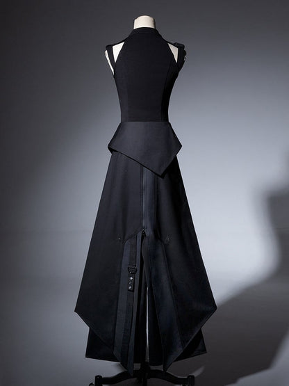 Techwear Buckle Sleeveless Top Black Shoulders Strap