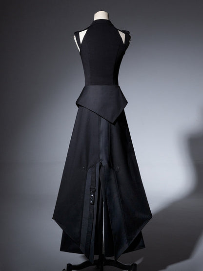 Fashion All Set Ouji Top Full Belt Gothic Sleeveless Pants - Techwear Black + Apron