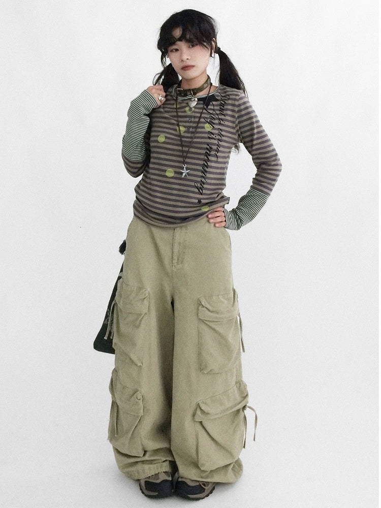 Design - Neck Sleeve Round Long Top Green Bittersweet Patchwork
