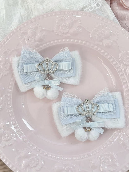 Clip Lace Crown with Kei Pom-Pom 4 Hair Accents Furry Colors Bow Jirai