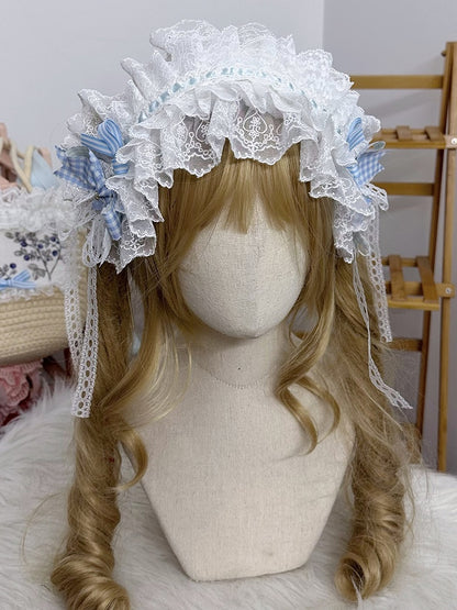 Blue/Light Bowknot Hairband Lace Lolita Blue Dark