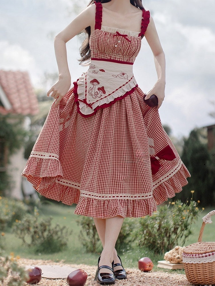 Stickerei Dreieck Beige Schürze und roter Pilz