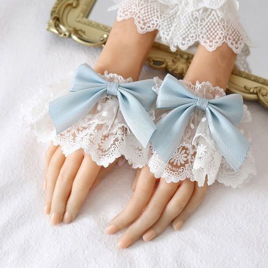 Blue Bowknots With Light White A Of Wrist Cute Cuffs Lace Pair