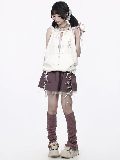 Adorable Purple Mini Skirt with Lace-Up Accents