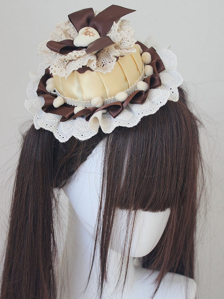 Blue/Yellow  Bowknot Details Lace Trim Top Hat