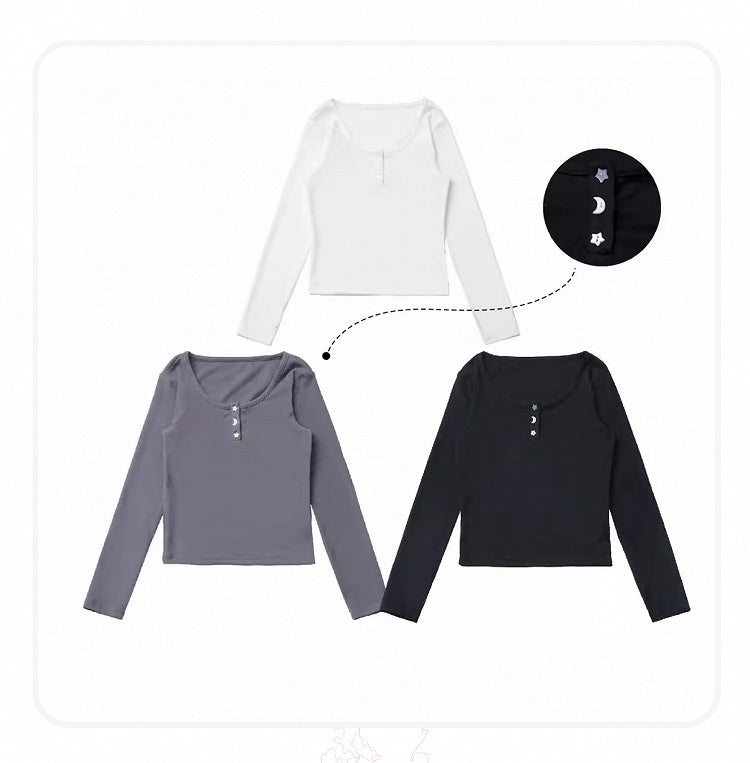 ホワイト/グレー/ブラックの星と月のボタントップ