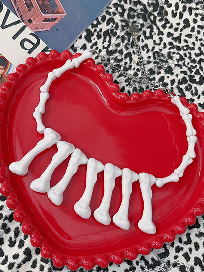 Gyaru Weiß Y2K Fashion Choker Anhänger Knochen